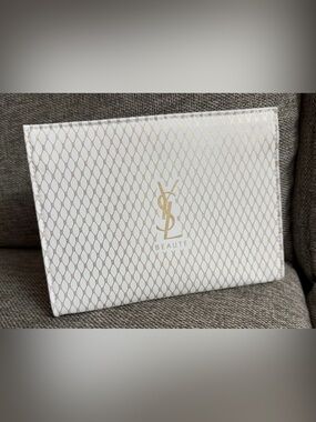 NEW - Yves Saint Laurent White and Gold Cosmetic Bag